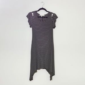 Striped Cold Shoulder Swing Dress